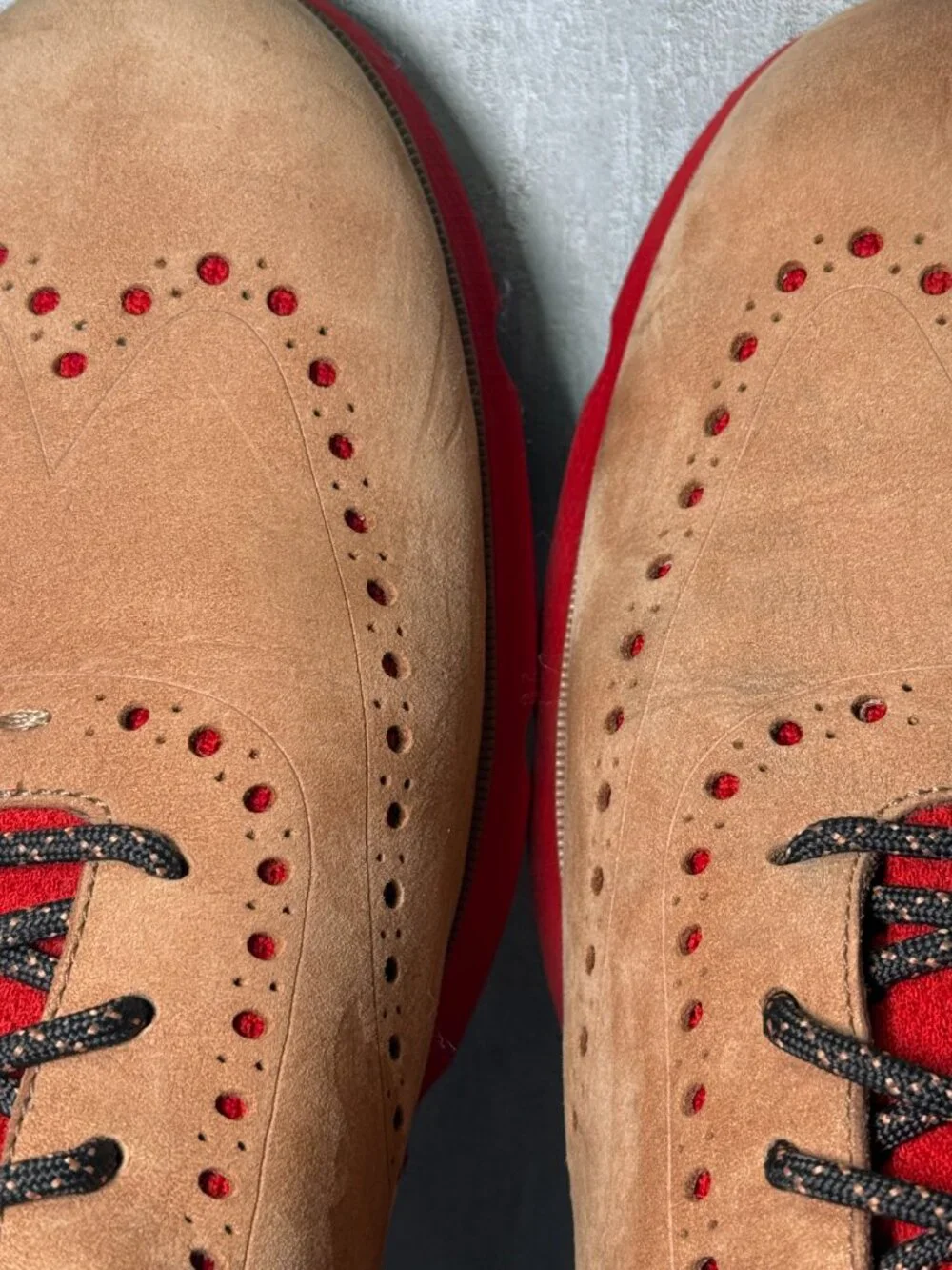 Cole Haan ZERØGRAND Wingtip Oxford Shoes Men's 13M Tan Suede Red C33628 EXCELLEN